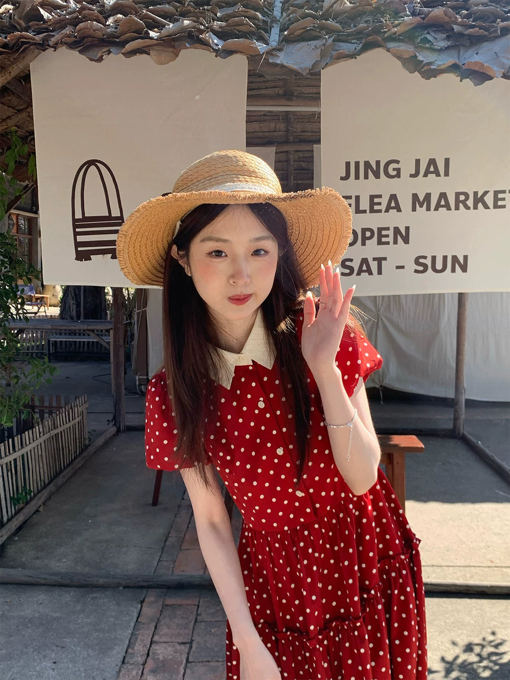 MUCHA Lapel Waist Thin Polka Dot Dress