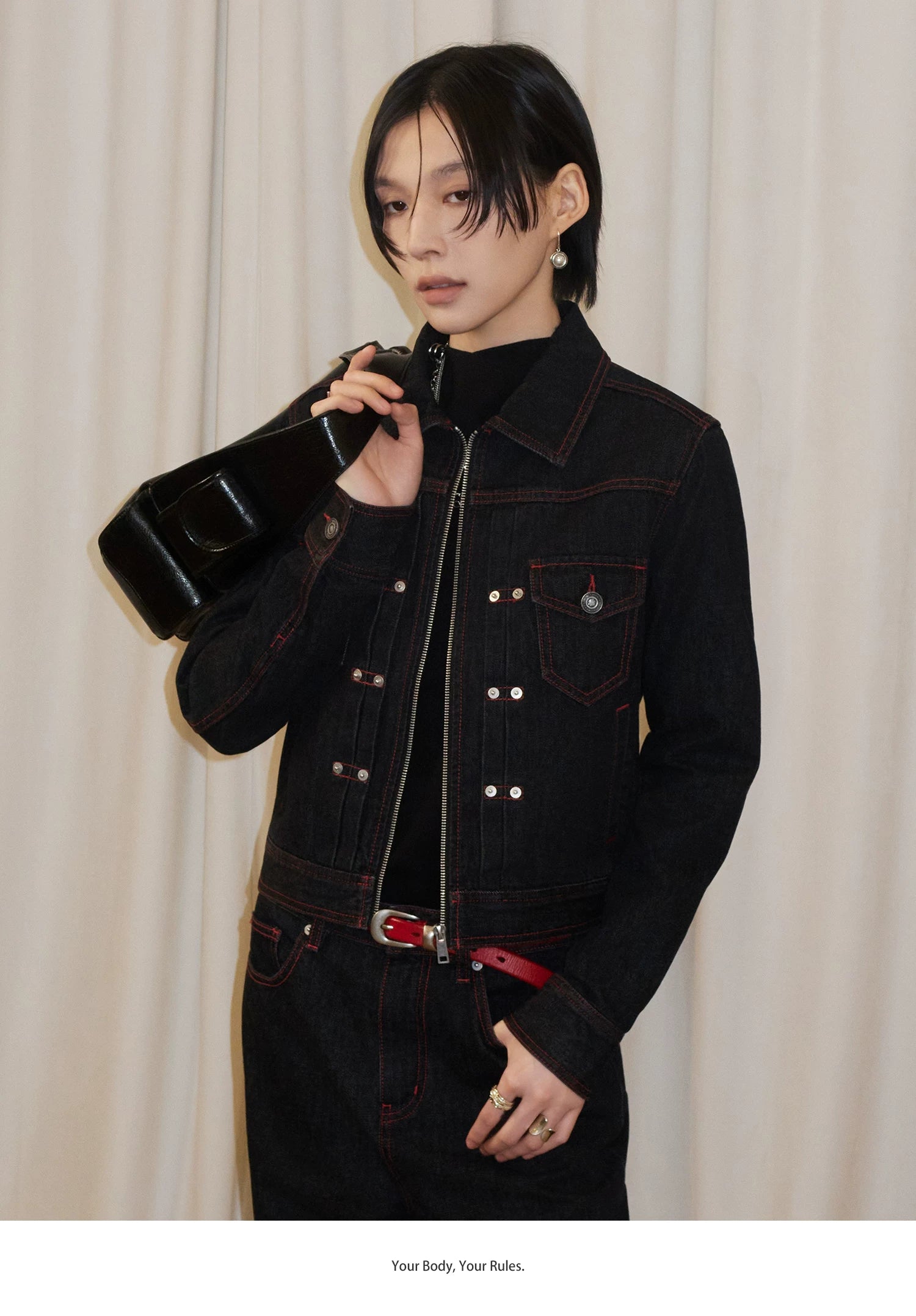 Sameuoo Stud Trim Short Denim Jacket