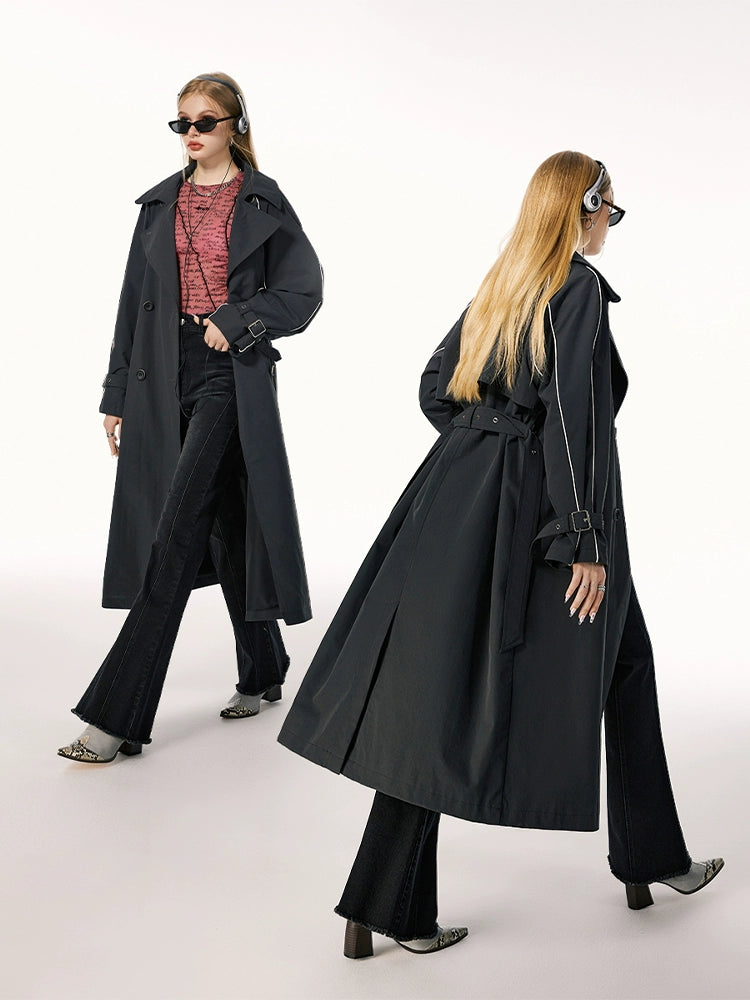 Imone Contrasting Reflective Strip Casual Trench Coat