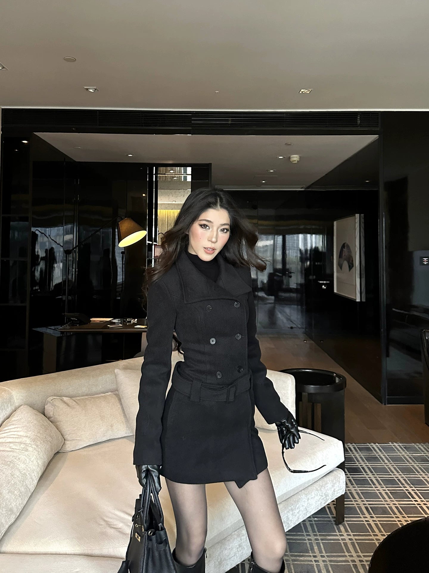 LLROGE Thickened Woolen Single-breasted Suit Dress