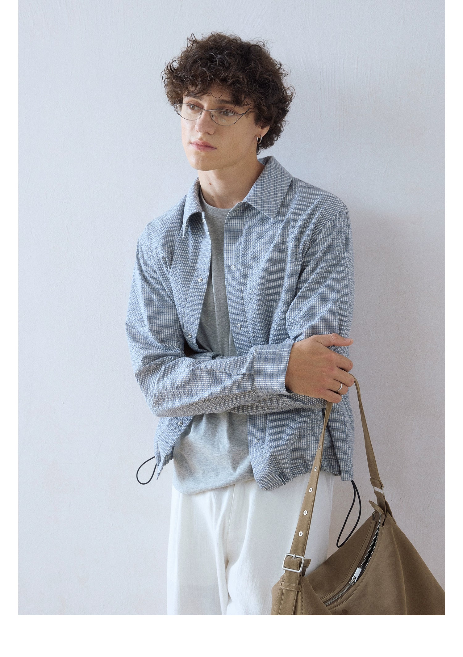 DIMC Wrinkled Texture Small Plaid Long-sleeved Shirt