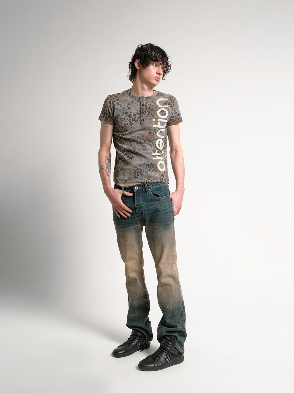 NoEmosen Water Wash Gradual Change Mud Dye Blue Fit Micro Pull Jeans