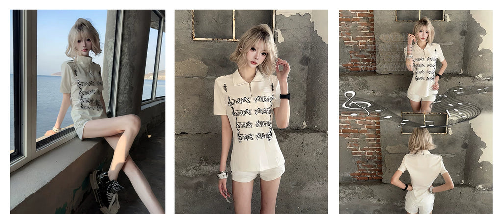 PAIKI Stand Collar Slim Casual Tee