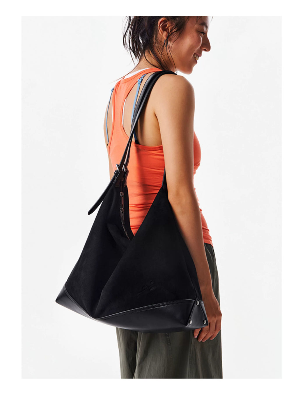 CryingCenter Suede Splicing Large Capacity Shoulder Strap Crossbody Bag