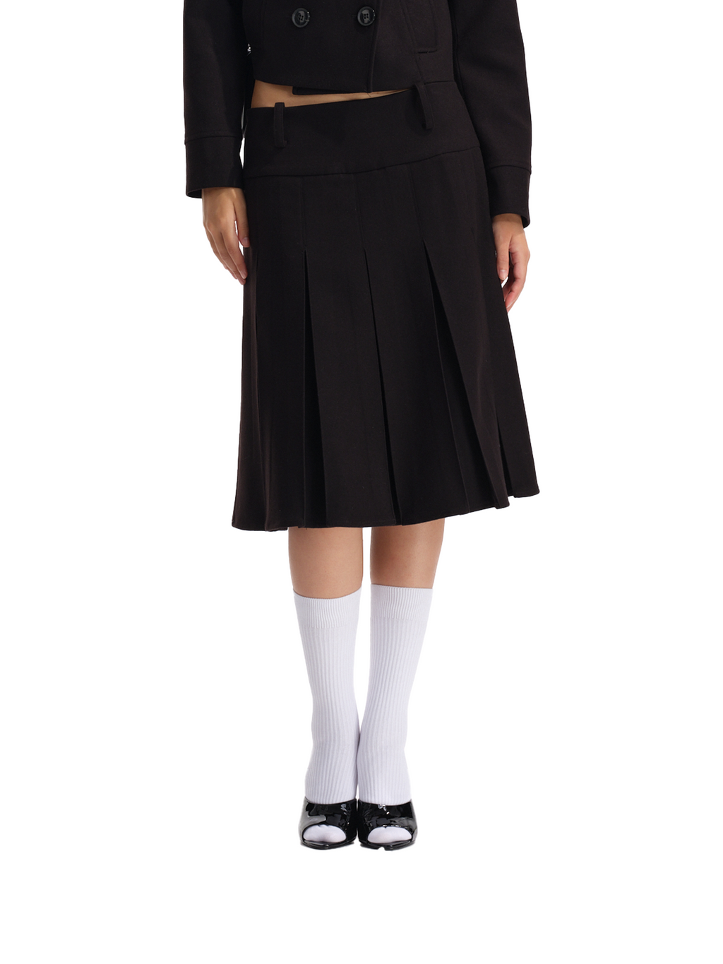 Two Little Guys Retro Double-breasted Jacket + Low-rise Suit Pleated Skirt