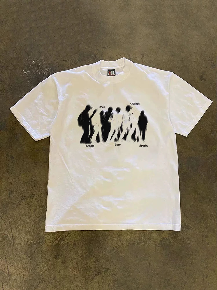 UPUPXIA Figure Silhouette Print Loose Tee