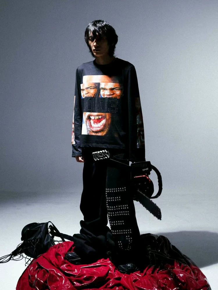 PCCVISION Black Tyson Portrait Photo Long Sleeve T-Shirt