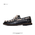 SHENLV STUDIO Cross-strap Square-head Flat-soled Leather Shoes