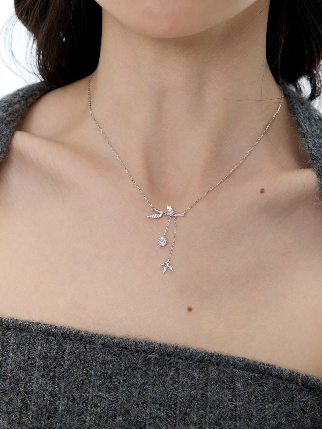 NO SOLUTION S925 Silver Bamboo Mozzarella Tassel Clavicle Chain