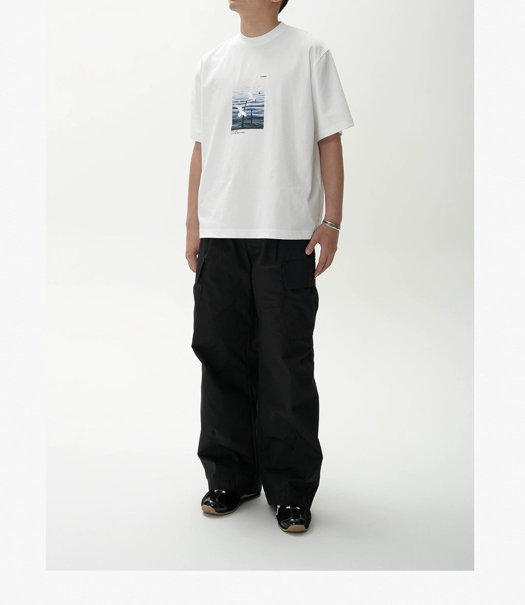 AWT Landscape Flying Bird Direct Injection Printing Loose TEE