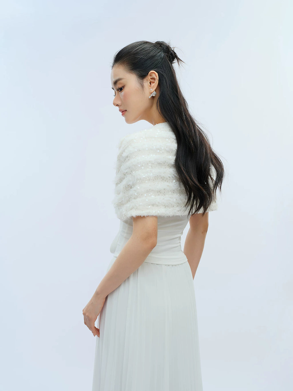 J TheChosen Sequined Plush Strap-on Cardigan Shawl