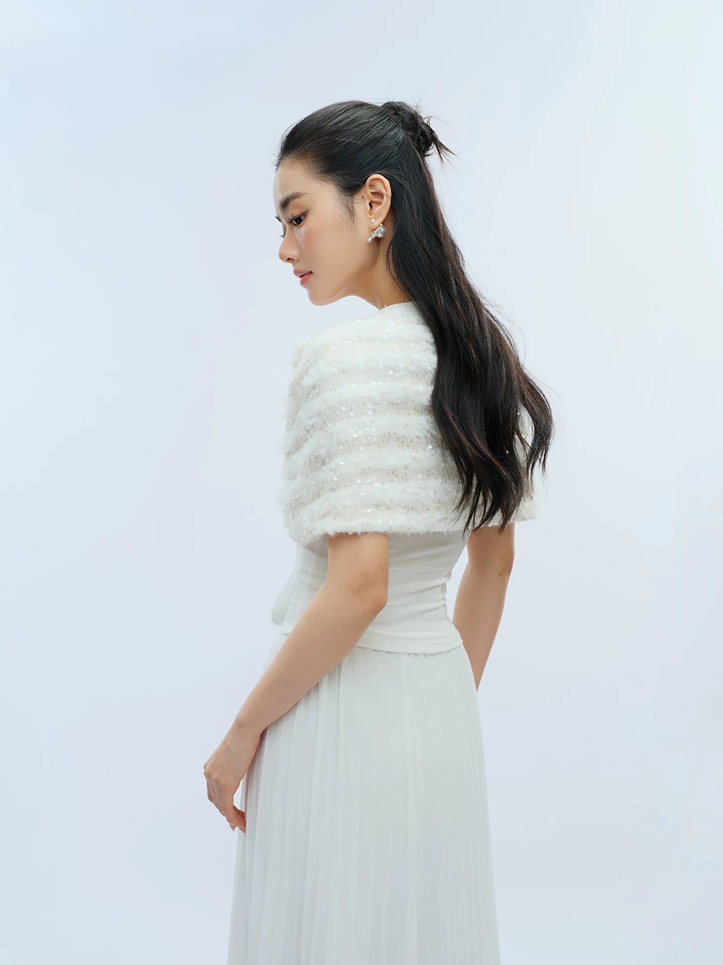 J TheChosen Sequined Plush Strap-on Cardigan Shawl