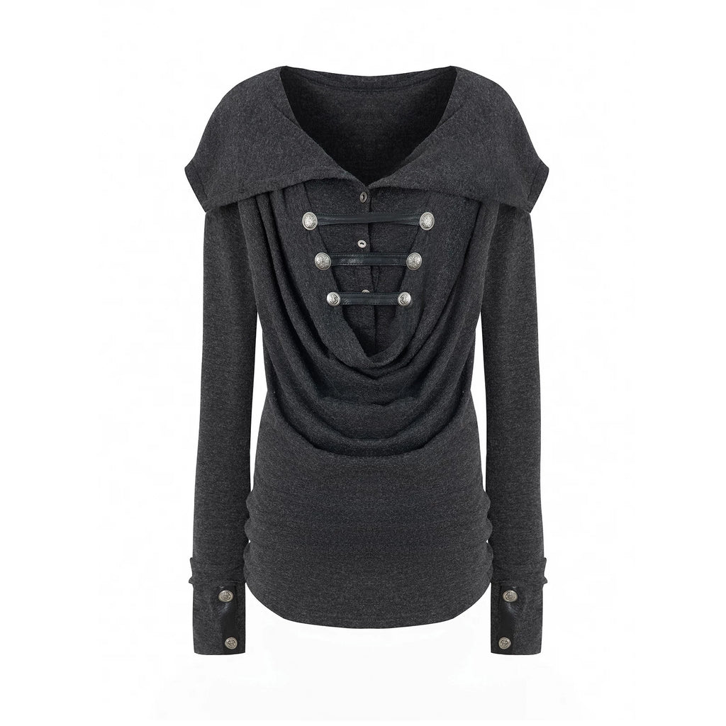 DoublePunch Metal Buckle with Knitted Hooded Bottom Long Sleeve