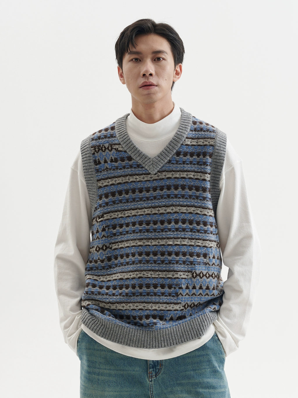 BUTTBILL Vintage V-neck Knitted Vest