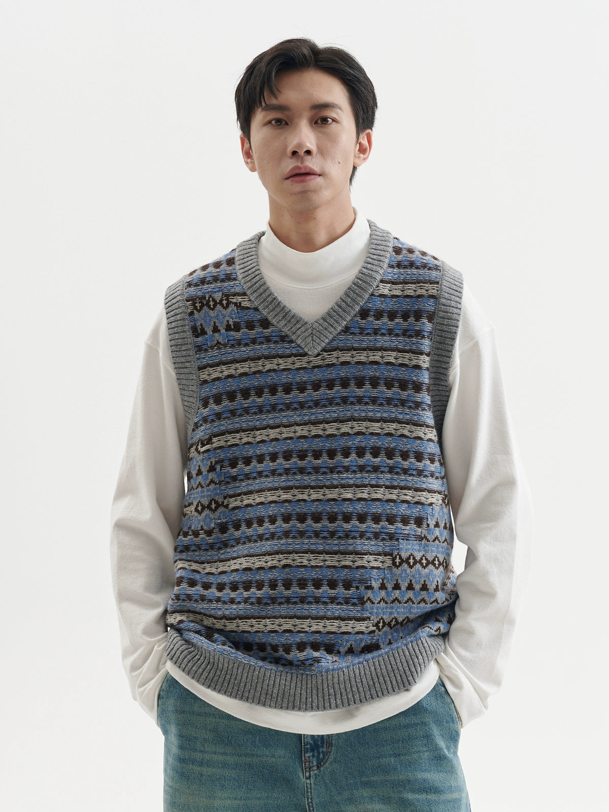 BUTTBILL Vintage V-neck Knitted Vest