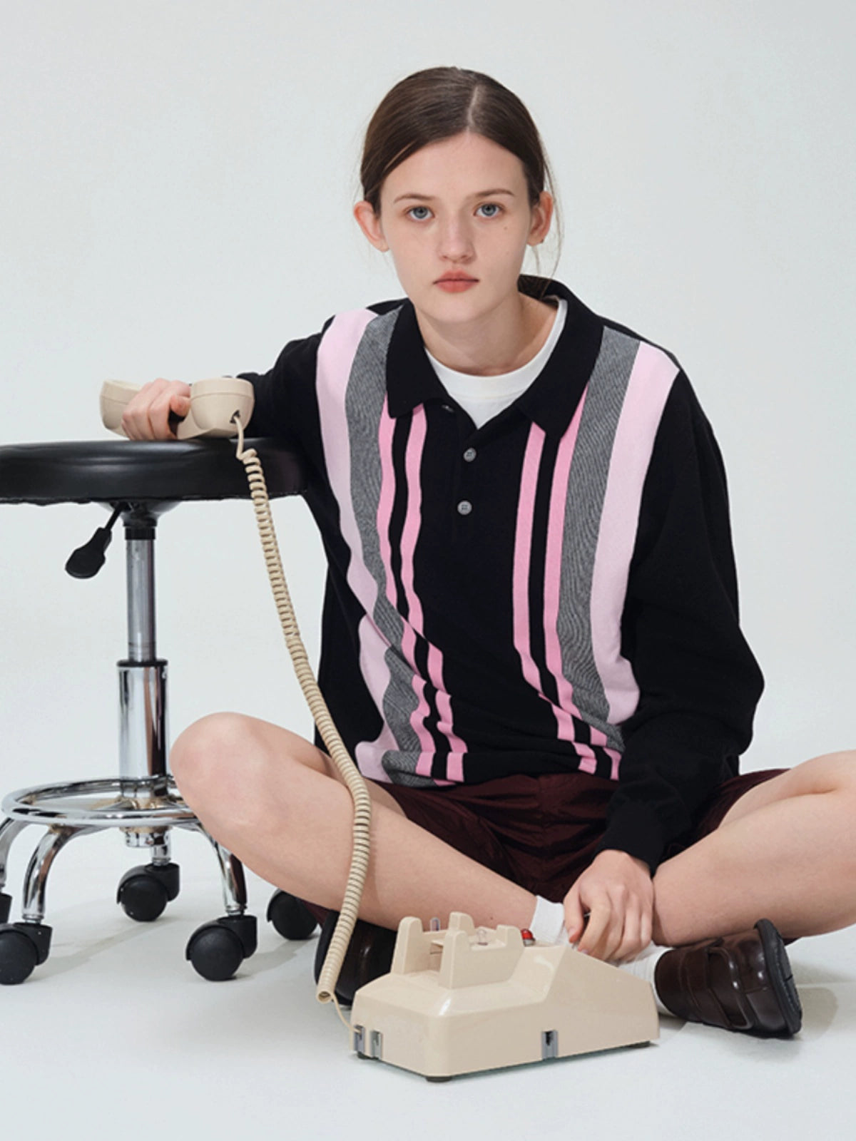 LIVINGTOWN Retro Casual Loose Contrasting Color Knitted Bottoming Shirt POLO Shirt