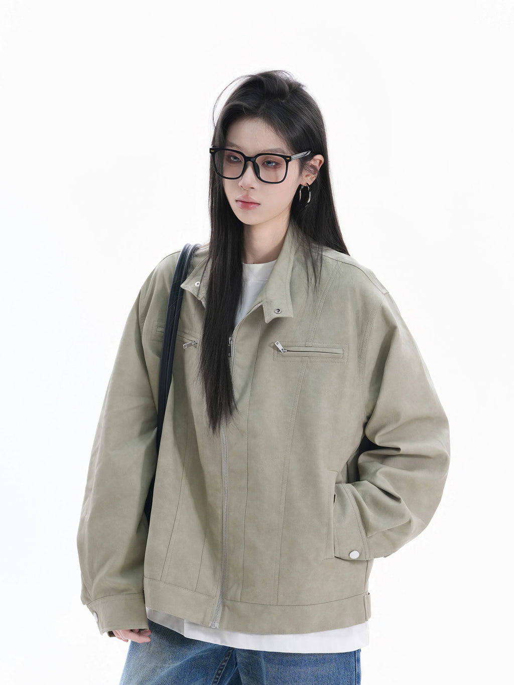 Zuocisankon High Texture Retro Ruffian Handsome Pu Leather Jacket