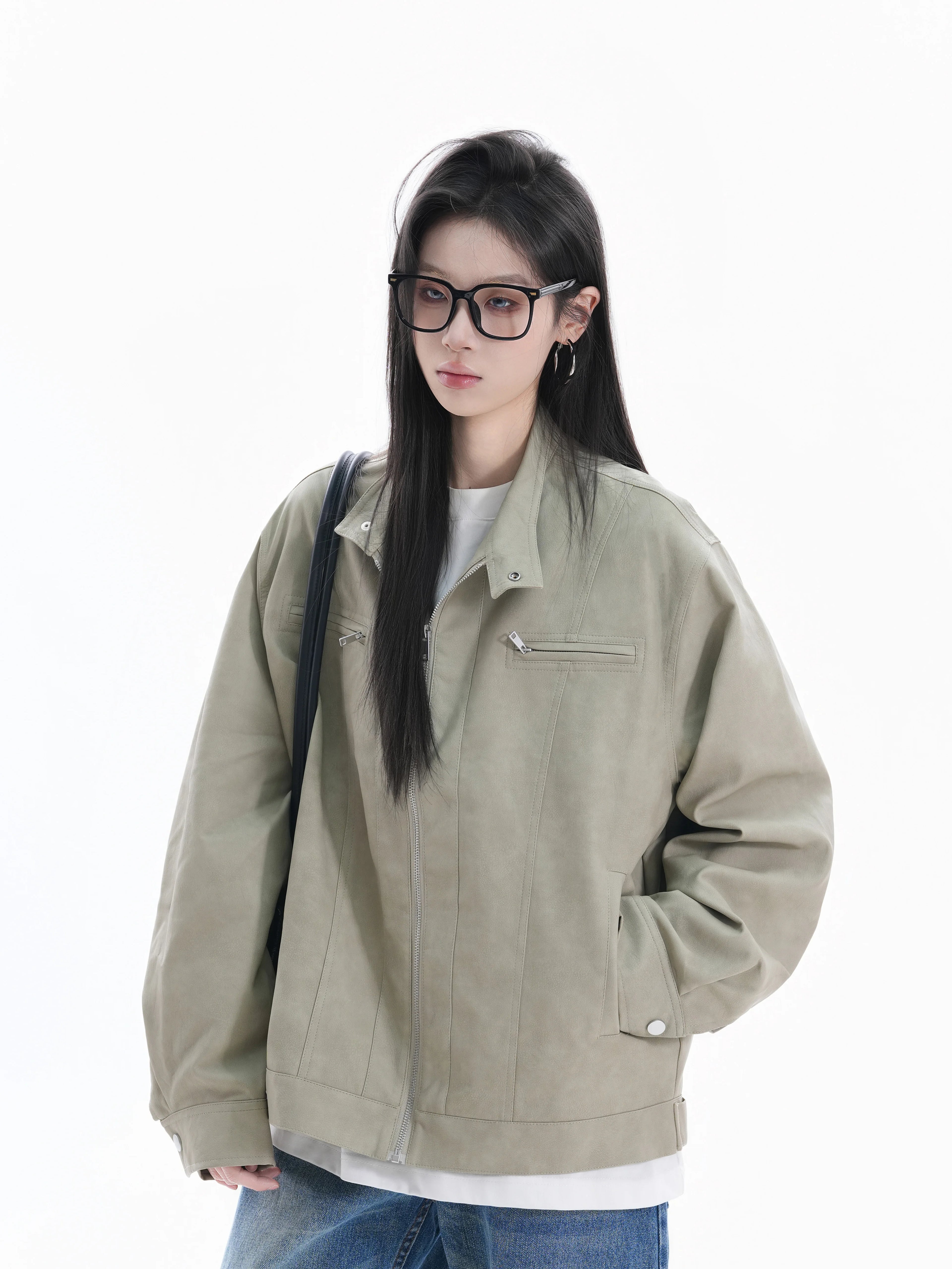 Zuocisankon High Texture Retro Ruffian Handsome Pu Leather Jacket