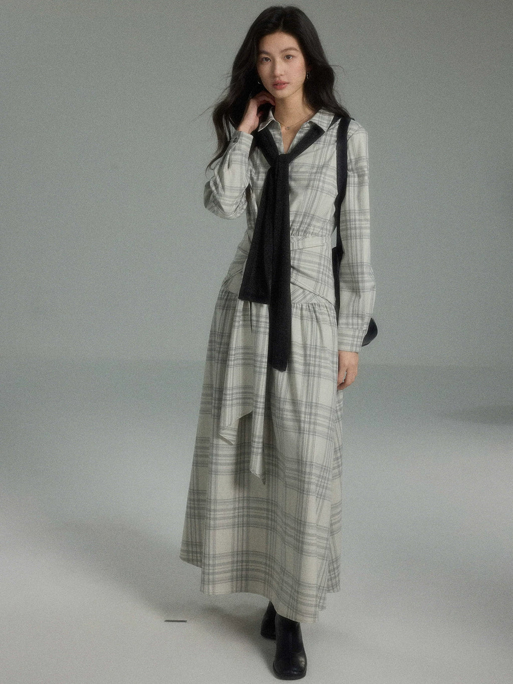 TYANG Temperament Commuter Plaid Waist Dress