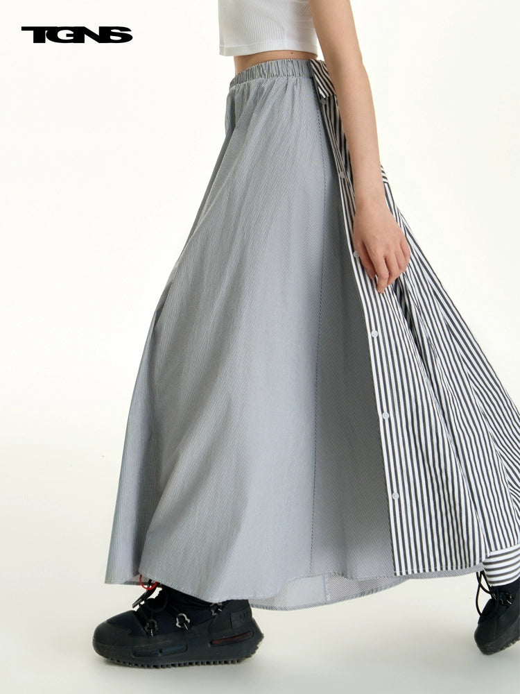 TGNS Striped Shirt Spliced Skirt