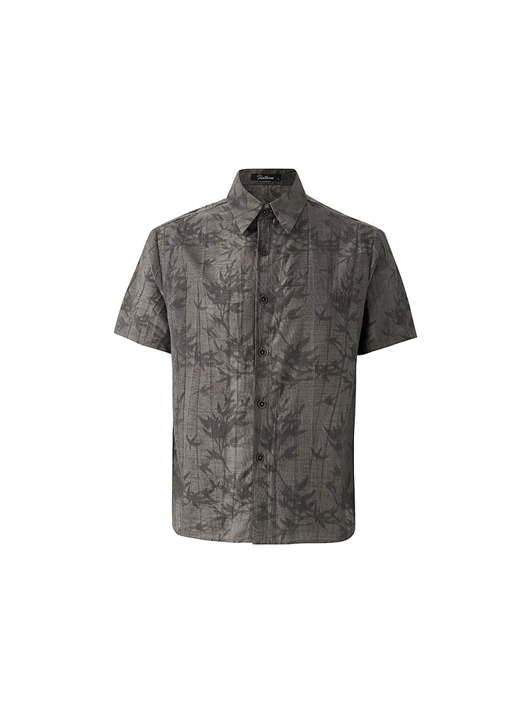 TumBlerine Tencel Blend "Bamboo Leaf Ink Dyed" Embroidered Short Sleeve Shirt