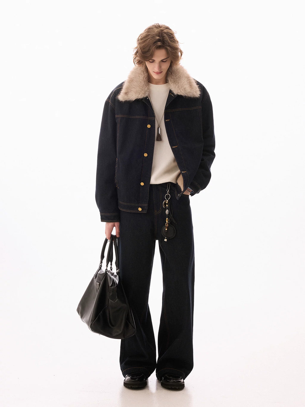 CHOR Removable Fur Collar Thickened Denim Jacket