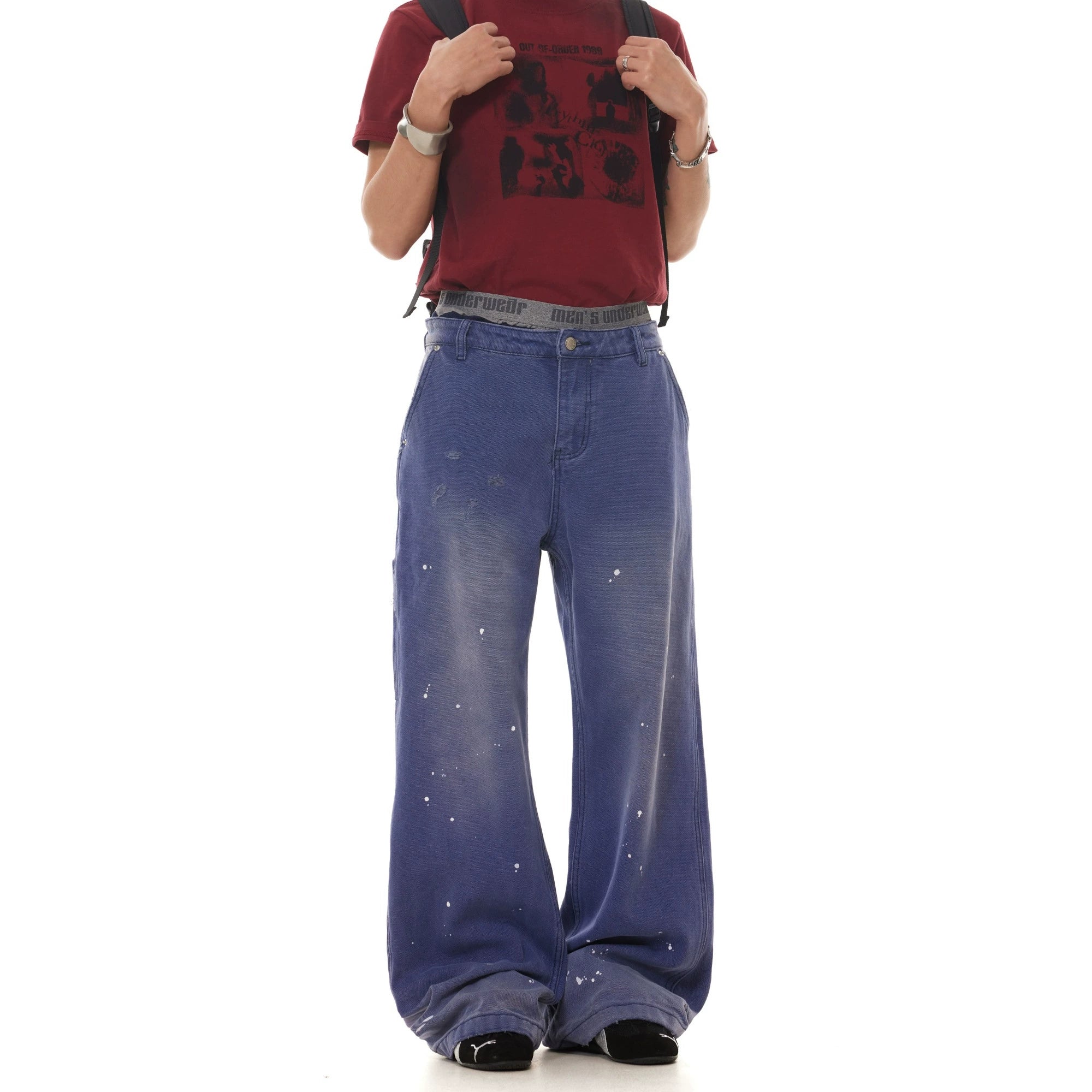 BTSG washed old ink splashing worn vintage legal blue Pants