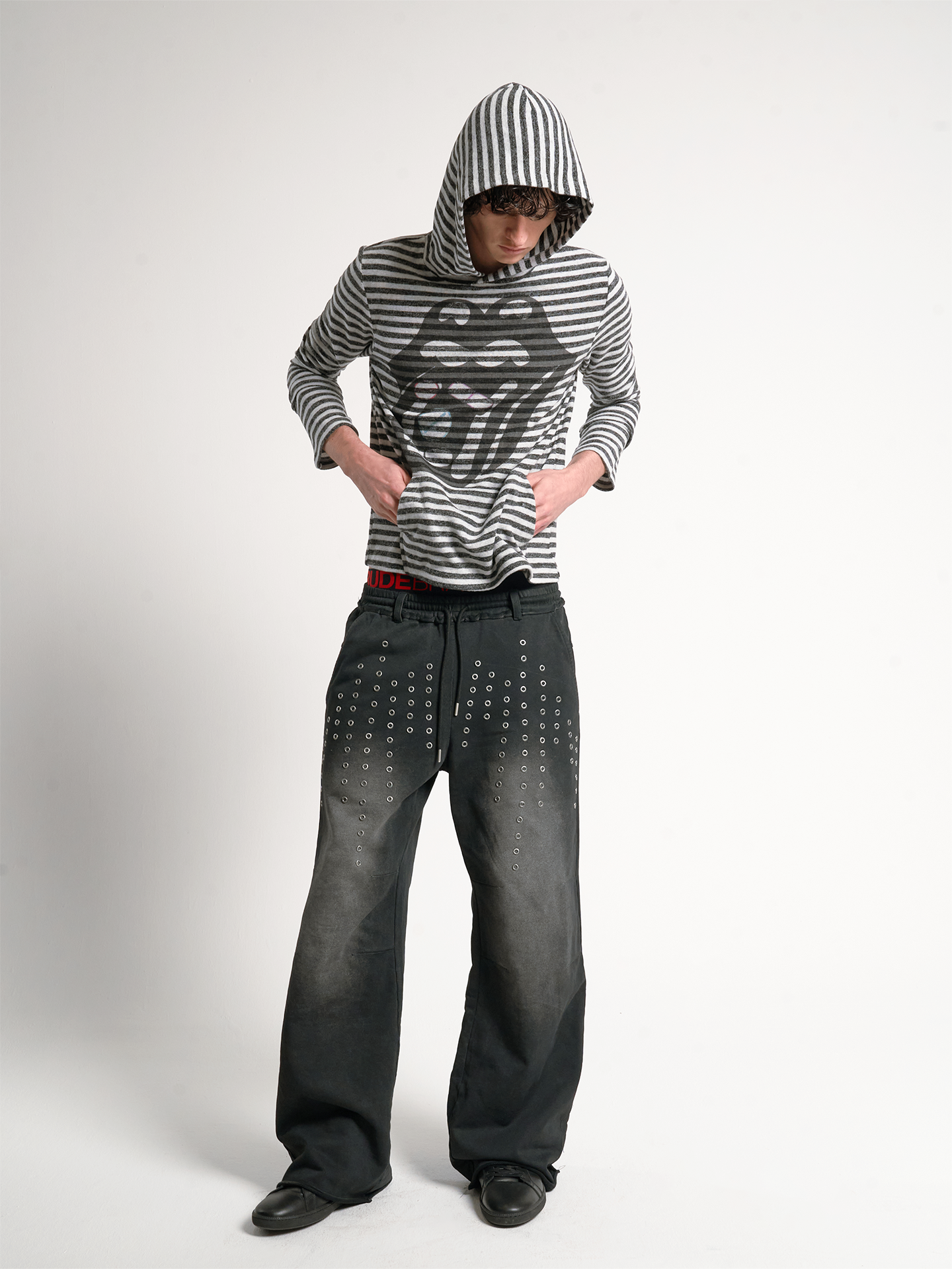 noEmosen DIZZY CANDY Spoof Striped Long Sleeve Hooded Shirt