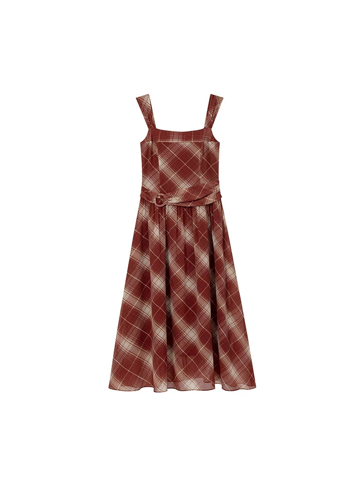 KANO Red Grid Suspender Belt Waist Dress