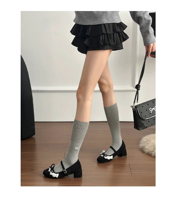 CHRNDXEE Sweet Wind Bow Lace Mid-heel Shoes