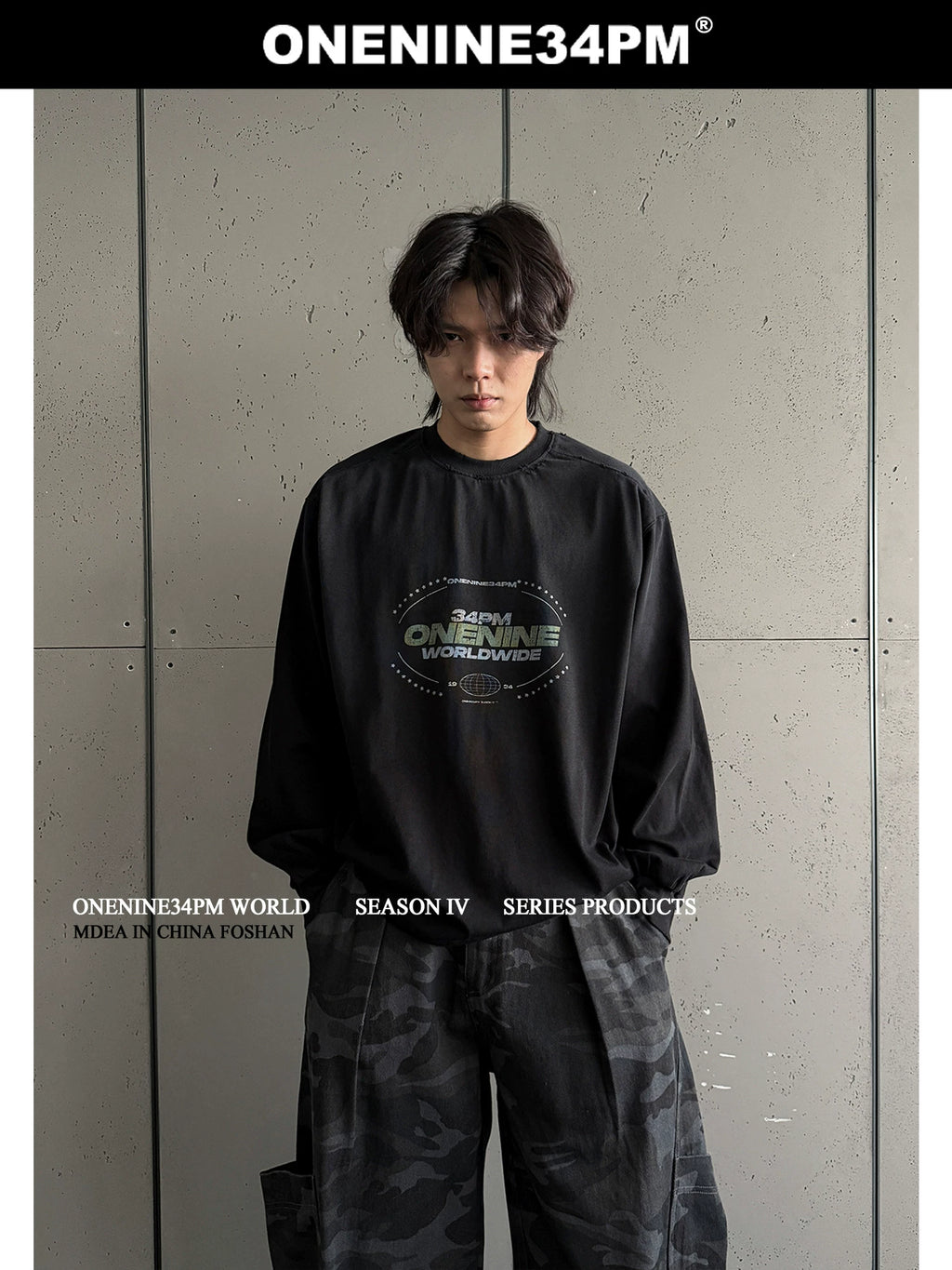 ONENINE34PM Earth Printing Spray Color Wash Broken Long Sleeve