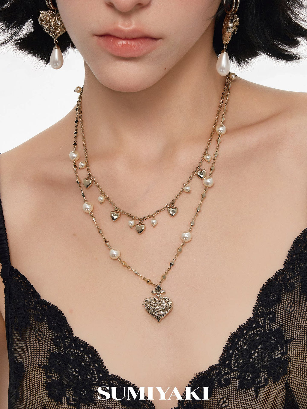 SUMIYAKI Double-sided Relief Love Double-layer Necklace