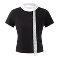 Cantonstory Crew Neck Front Shoulder Kinked Backless Slim Tee