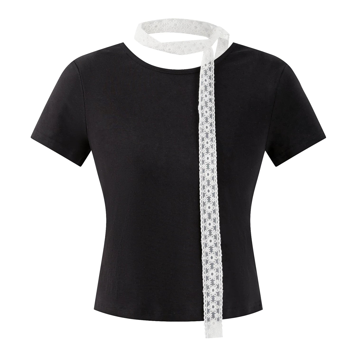 Cantonstory Crew Neck Front Shoulder Kinked Backless Slim Tee