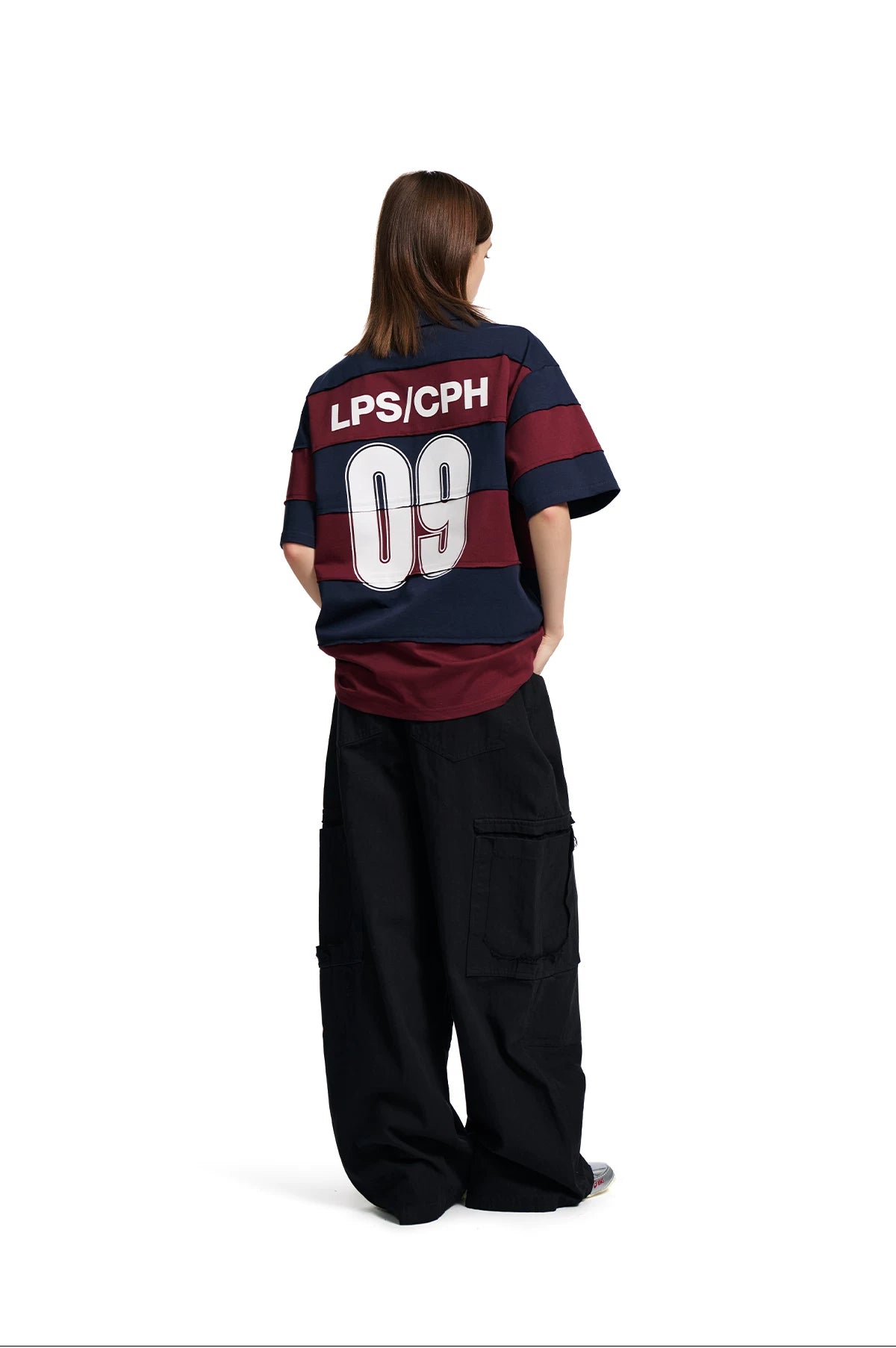 Loopsoon Vintage Contrasting Stripe Stitching Rough Edge Polo Tee