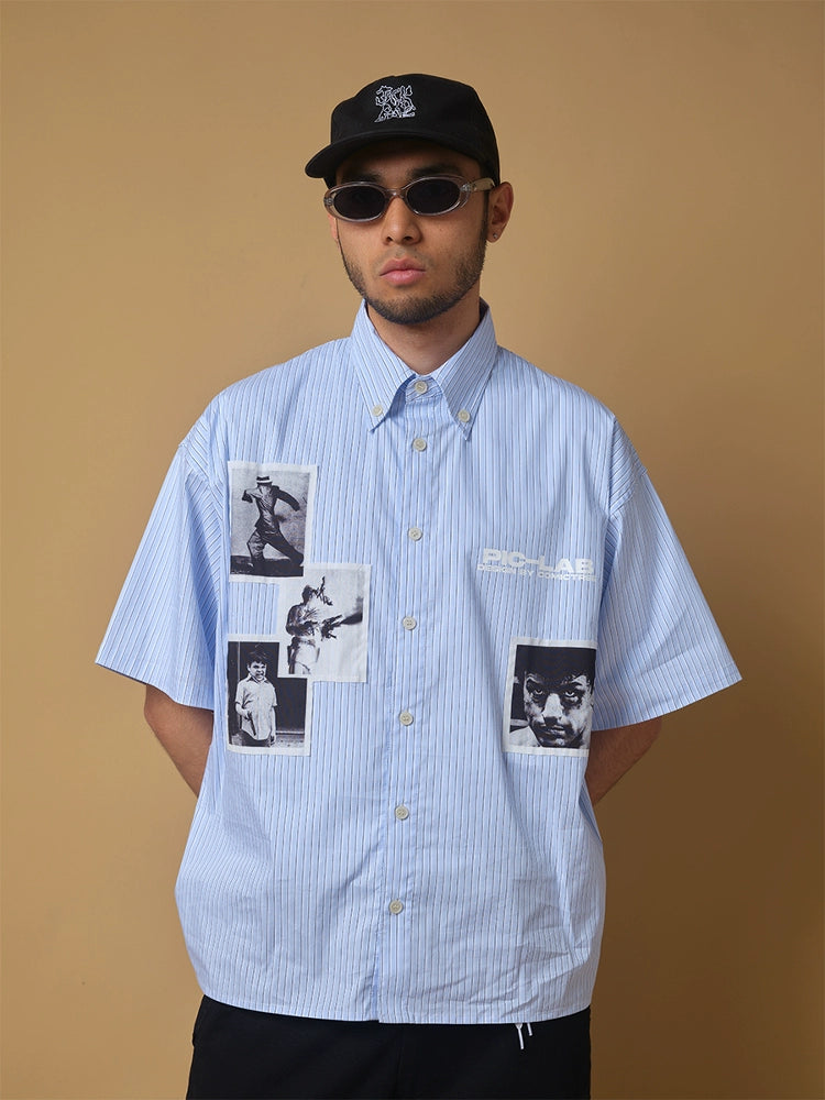 ComicTree C.t 2025 Summer Lapel Striped Photo Shirt