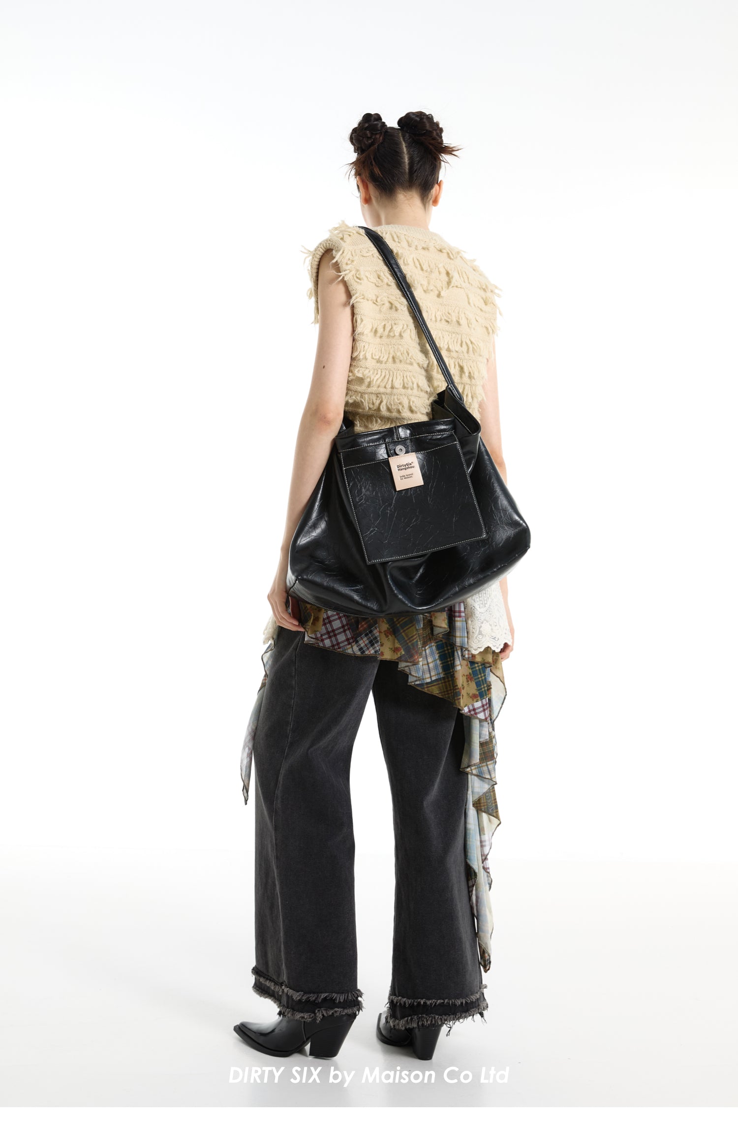 DirtySix Cow Leather Jill big pocket cowhide soft leather tote bag