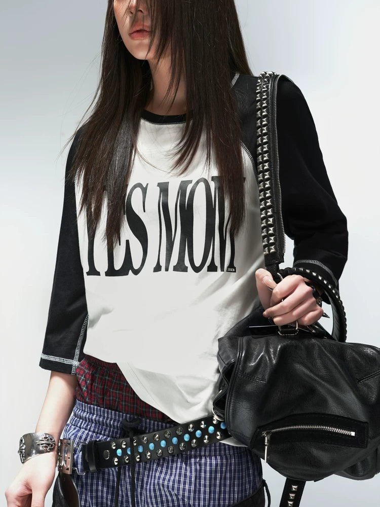 PCCVISION Splicing Shoulder Print Long Sleeve