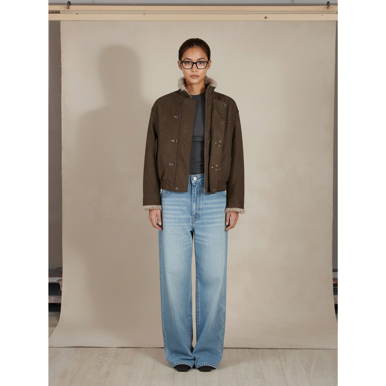 EME Crocodile PU Leather Stand-up Collar Jacket