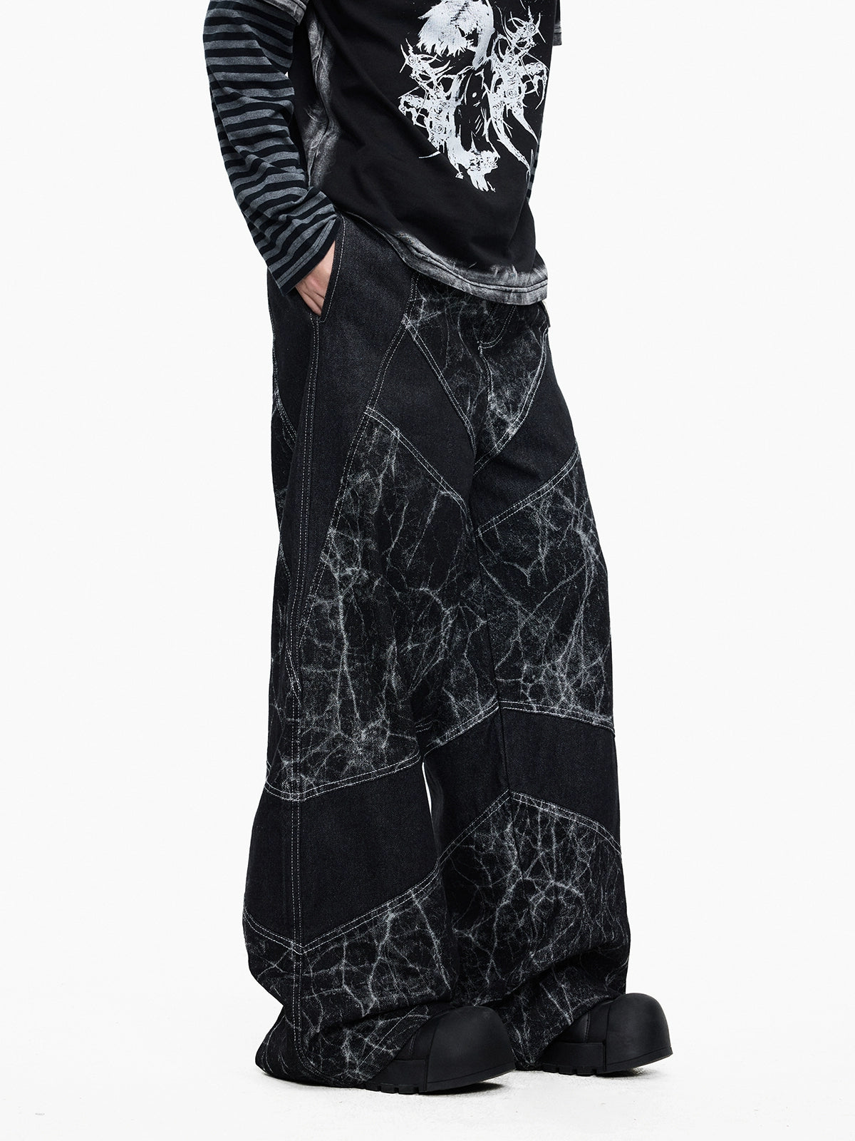 Lightinus Spider Web Stitching Wide-leg Jeans