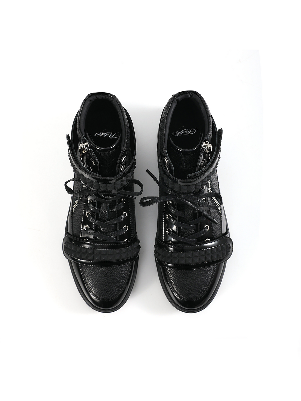 NoEmosen Velcro Patent Leather and Lychee Pattern High-top Board Shoes