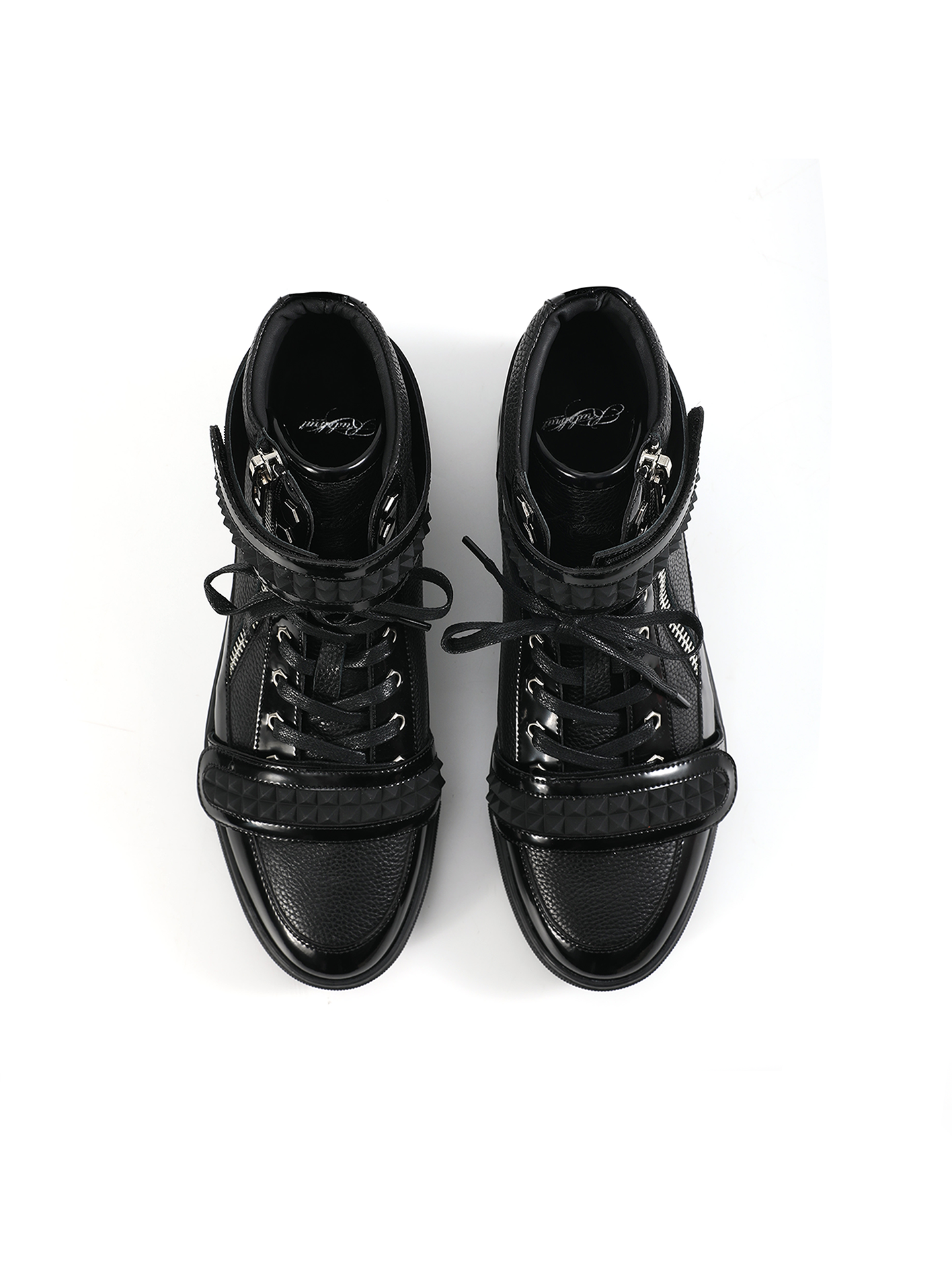 NoEmosen Velcro Patent Leather and Lychee Pattern High-top Board Shoes