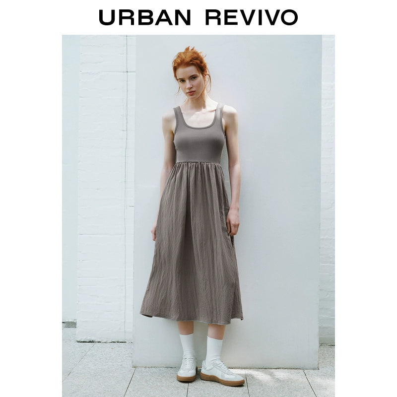 URBAN REVIVO Simple Splicing Waist Vest Suspender Dress