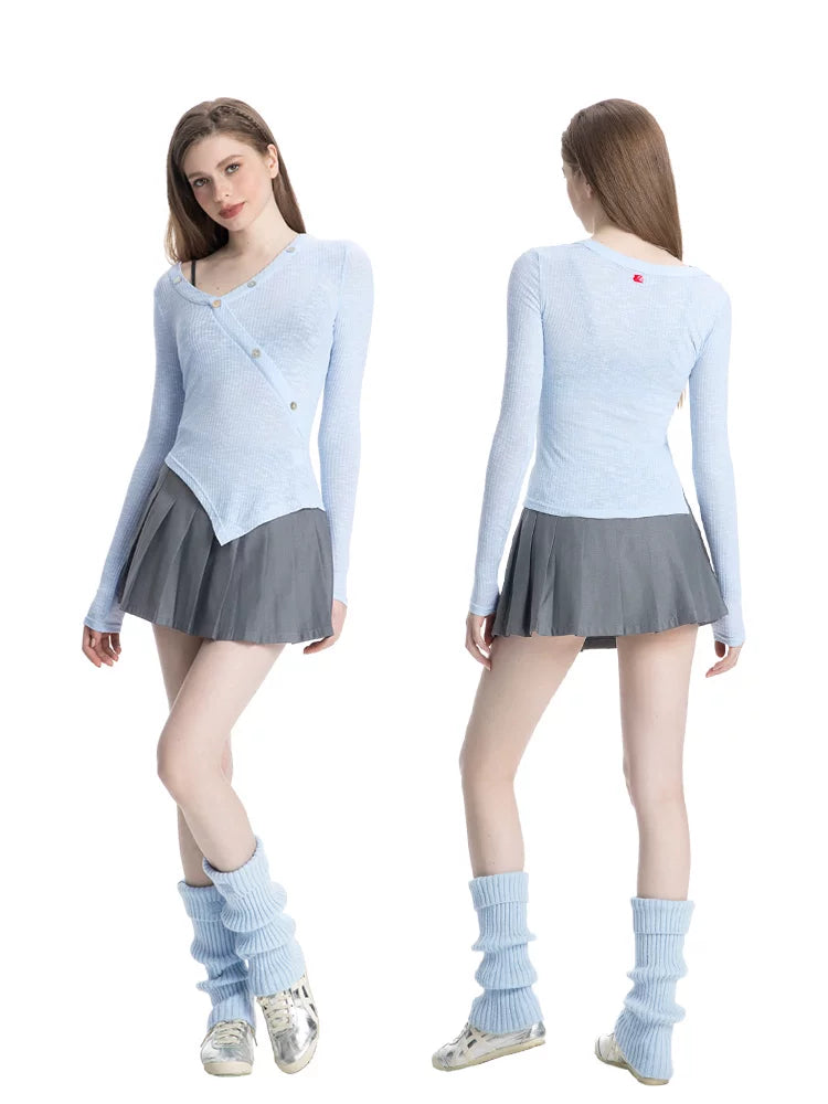 ABMY V-neck Irregular Slim-fit Versatile Knitted Top