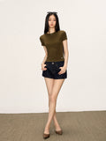 Cherry Melody Small Round Neck Embroidered Slim Shoulder Tee