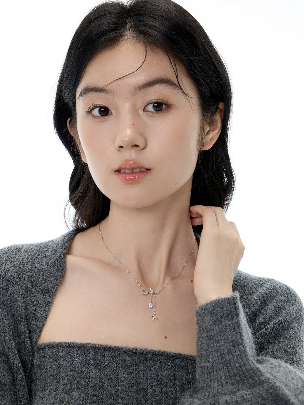NO SOLUTION S925 Silver Bamboo Mozzarella Tassel Clavicle Chain