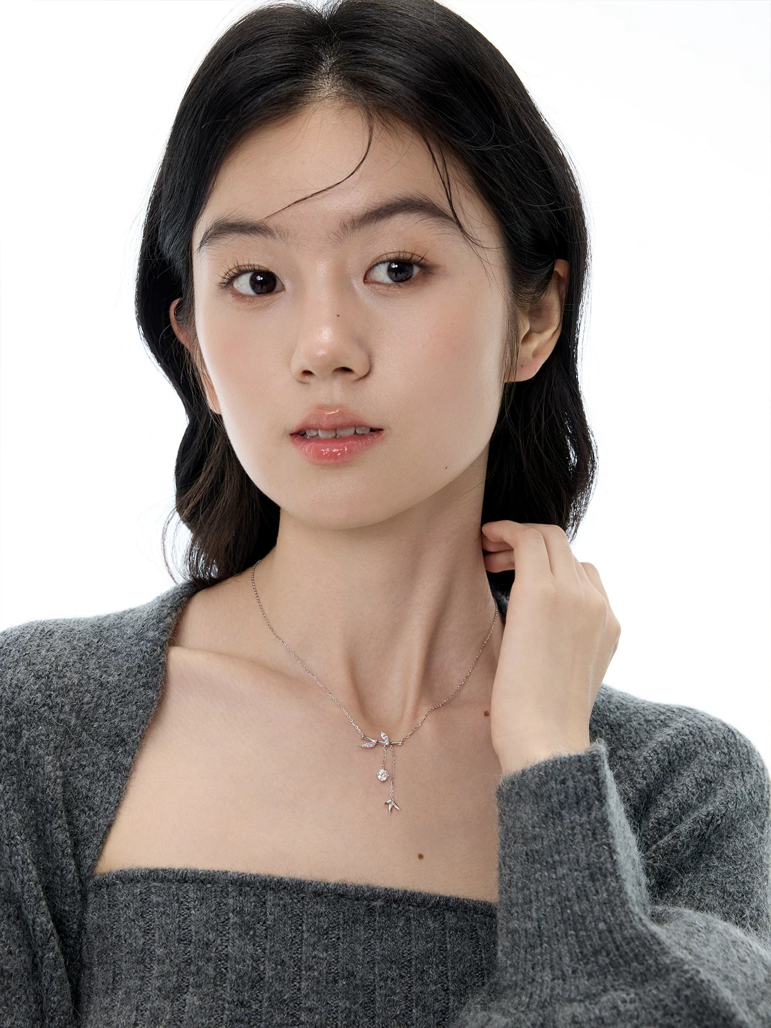 NO SOLUTION S925 Silver Bamboo Mozzarella Tassel Clavicle Chain