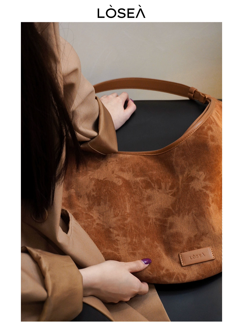 LOSEA Corduroy Large Capacity Shoulder Bag