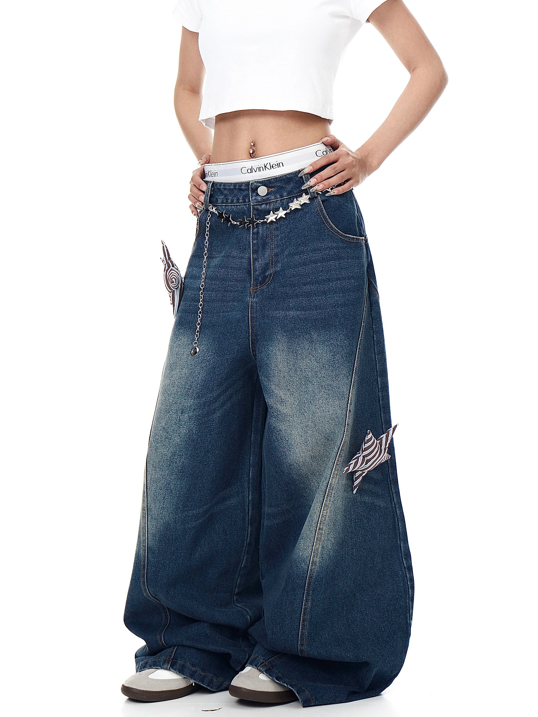 BLACKLISTS Star Patch Washed Scimitar Jeans