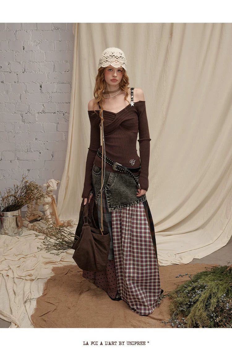 UNIREE Denim Woven Splicing Irregular Skirt